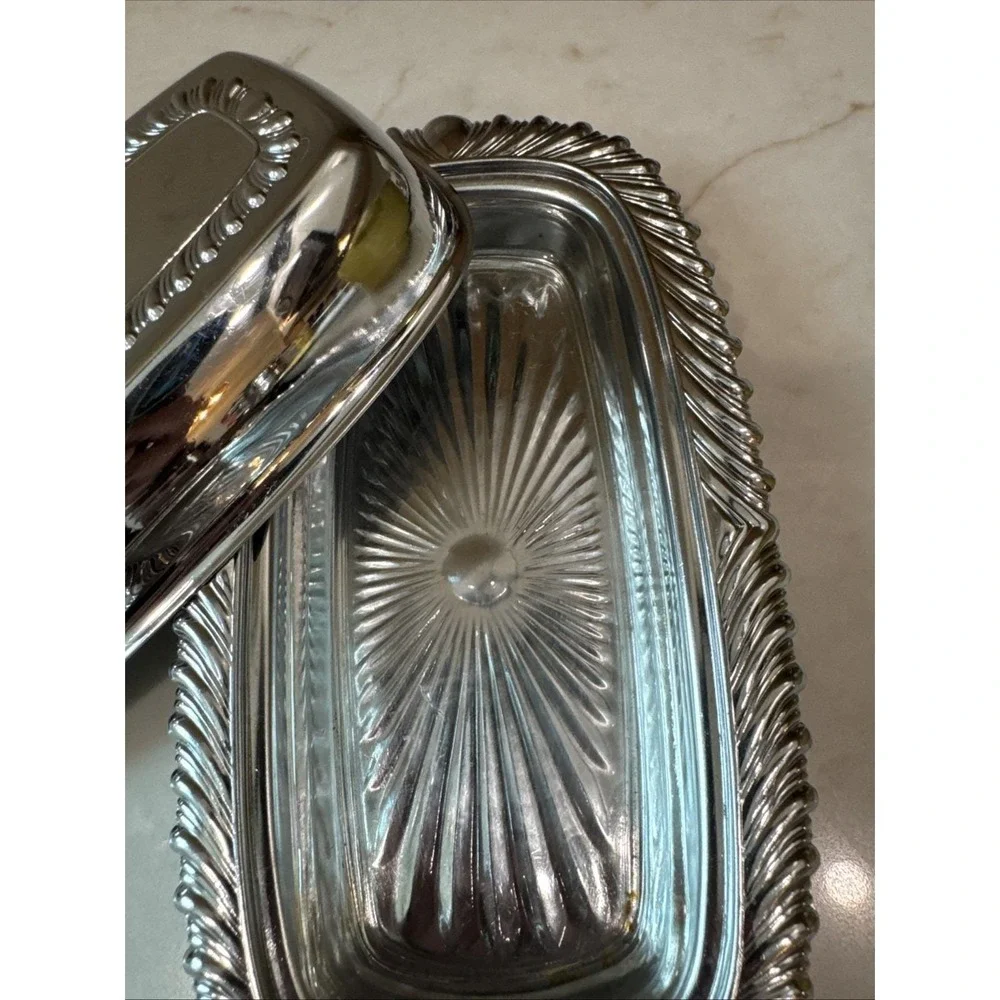 Vintage Chrome Lidded Butter Dish with Glass insert Used